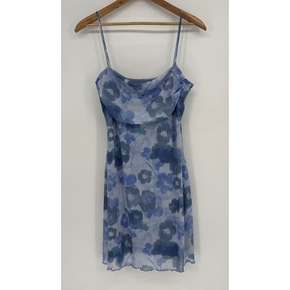 See You Monday Dresses & Skirts - See You Monday Mini Dress Women's Size XL Blue Floral Spaghetti Strap Micro Mesh